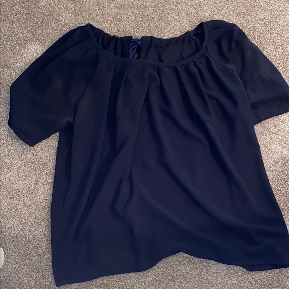 Navy Blue Blouse with Tie in Back